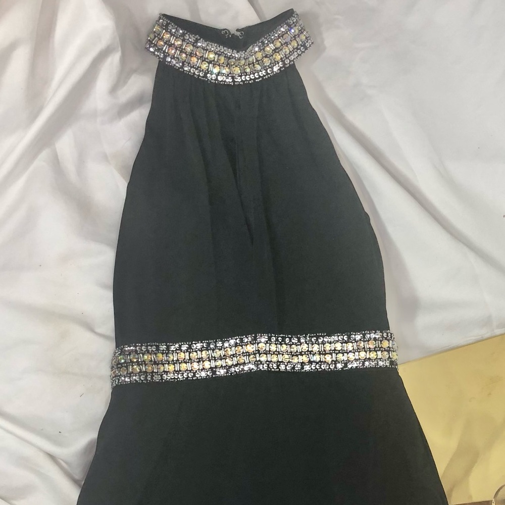 Crystal Doll Black Jeweled Halter Prom Al-line Dress Size Small 3 - Picture 12 of 13
